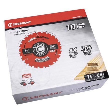 CAMPBELL CHAIN & FITTINGS Crescent NailSlicer 7-1/4 in. D X 5/8 in. Framing Carbide Circular Saw Blade 24 teeth 10 pk CSBFR-724-10